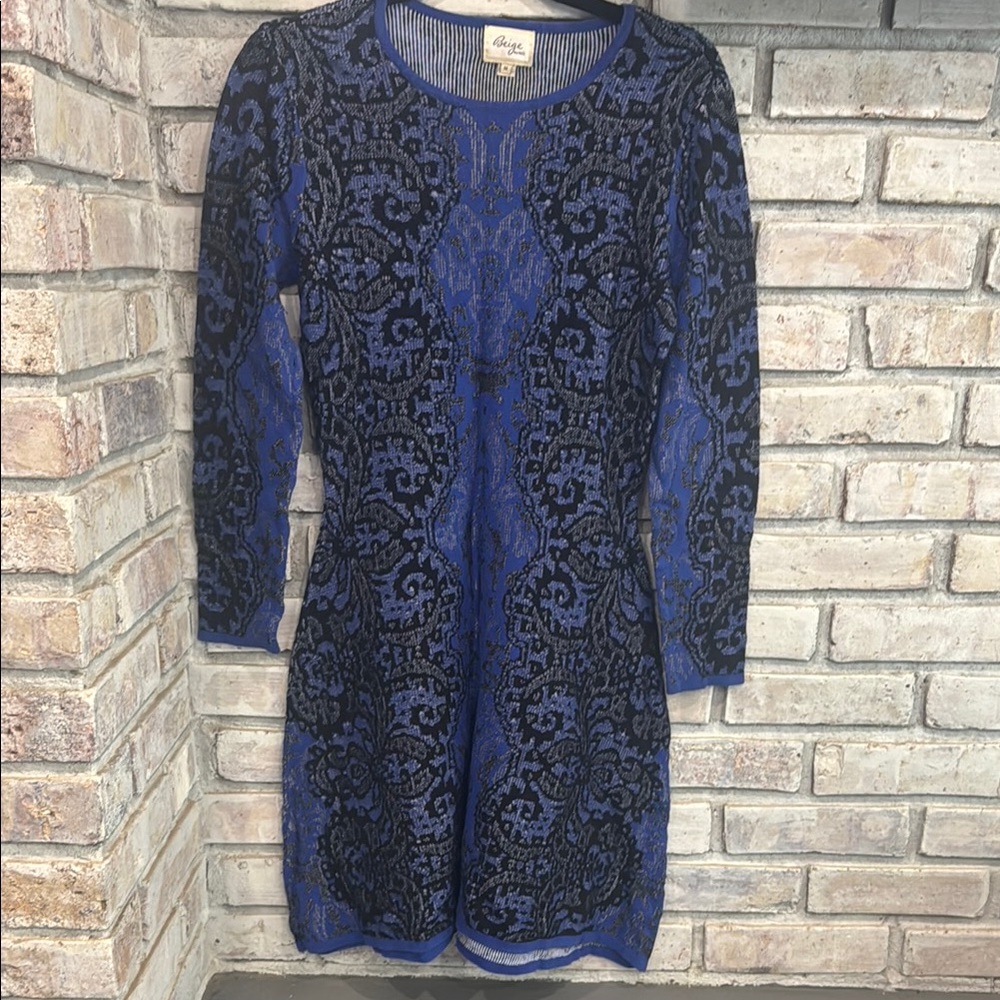 Eliza J Black and Blue Sheath Dress Long Sleeve Crew Neck